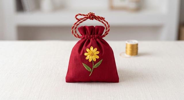 Small red potli with gold thread, ready to gift